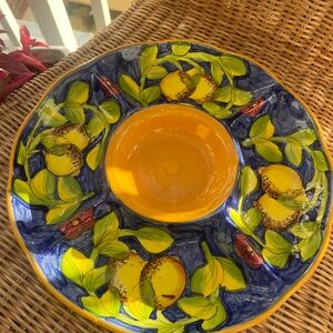 Hand-Painted Yapacunchi Ecuador Lemon Serving Platter with Center Bowl